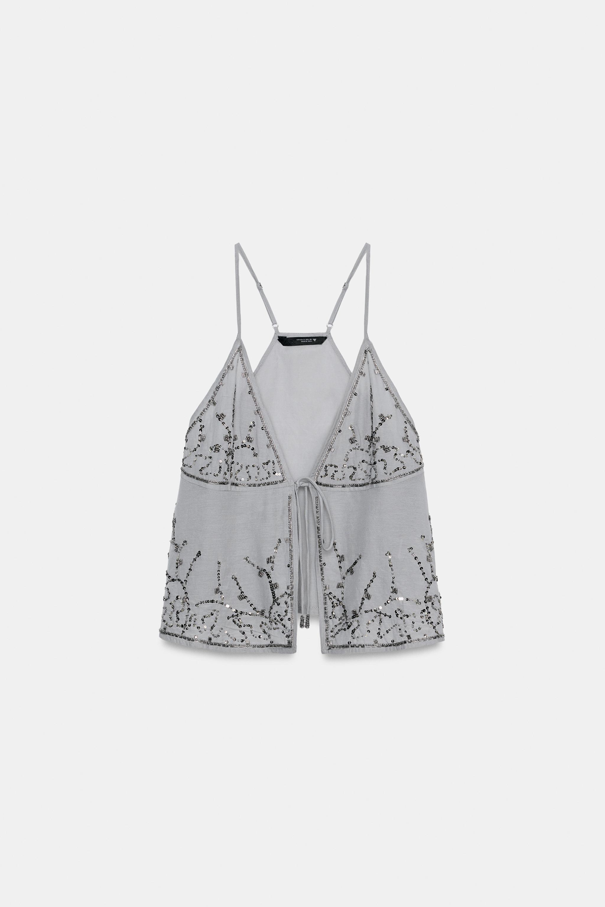 BEADED TIE-FRONT CAMISOLE